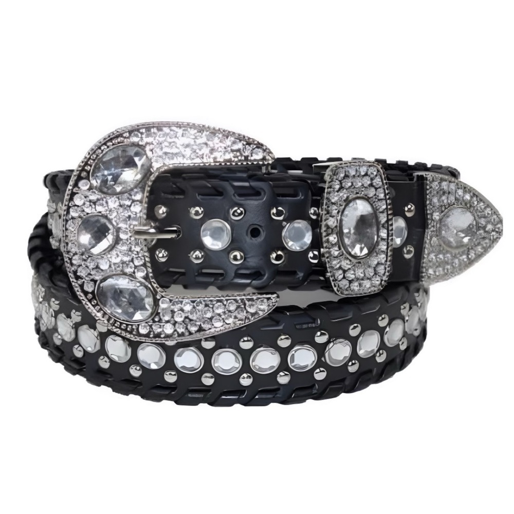 CTM • Western Belt With Rhinestones And Studs Cowgirl Crystal Bling Accessory